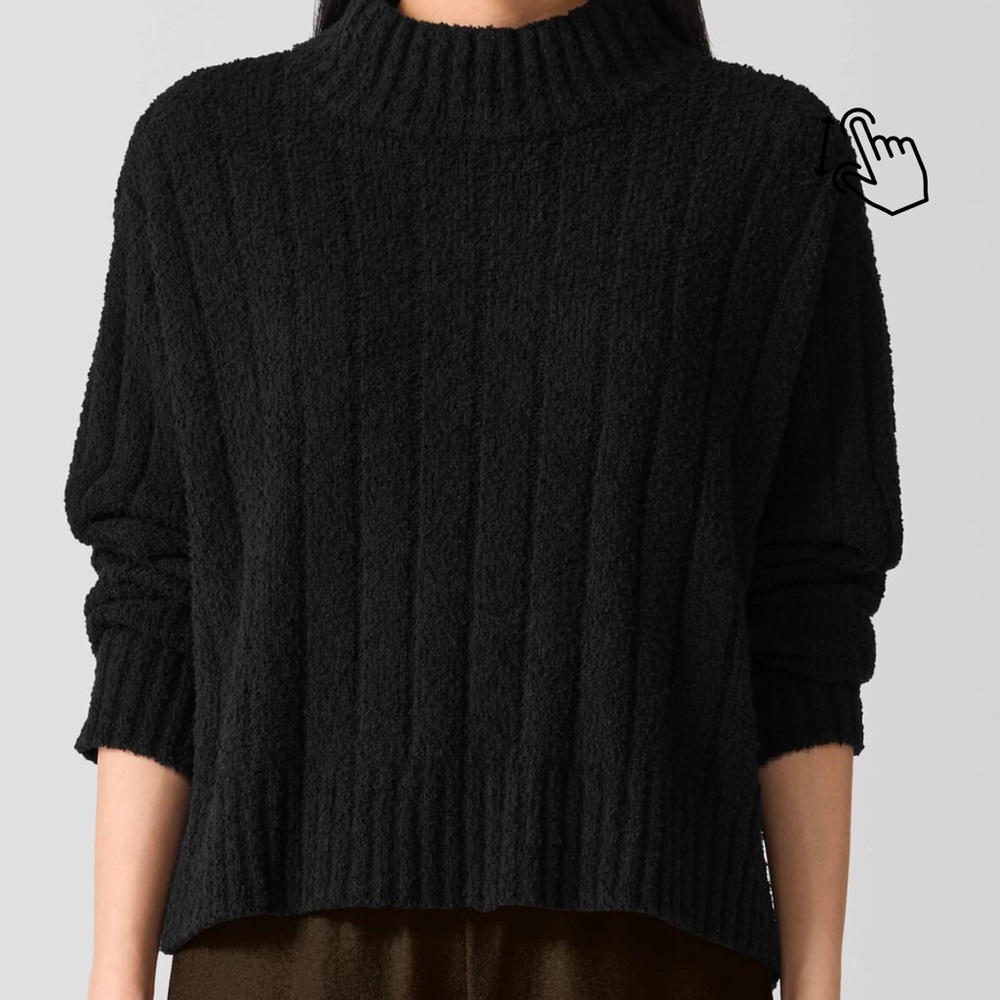 Black Cowl Turtleneck Sweater with Ribbed Texture